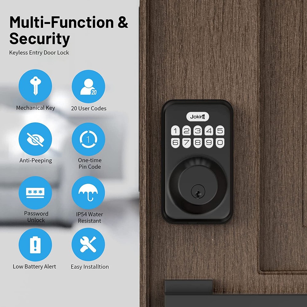 Smart Lock Keypad Deadbolt Auto Lock, 20 Codes, Anti-Peep, Guest Code, WiFi, App