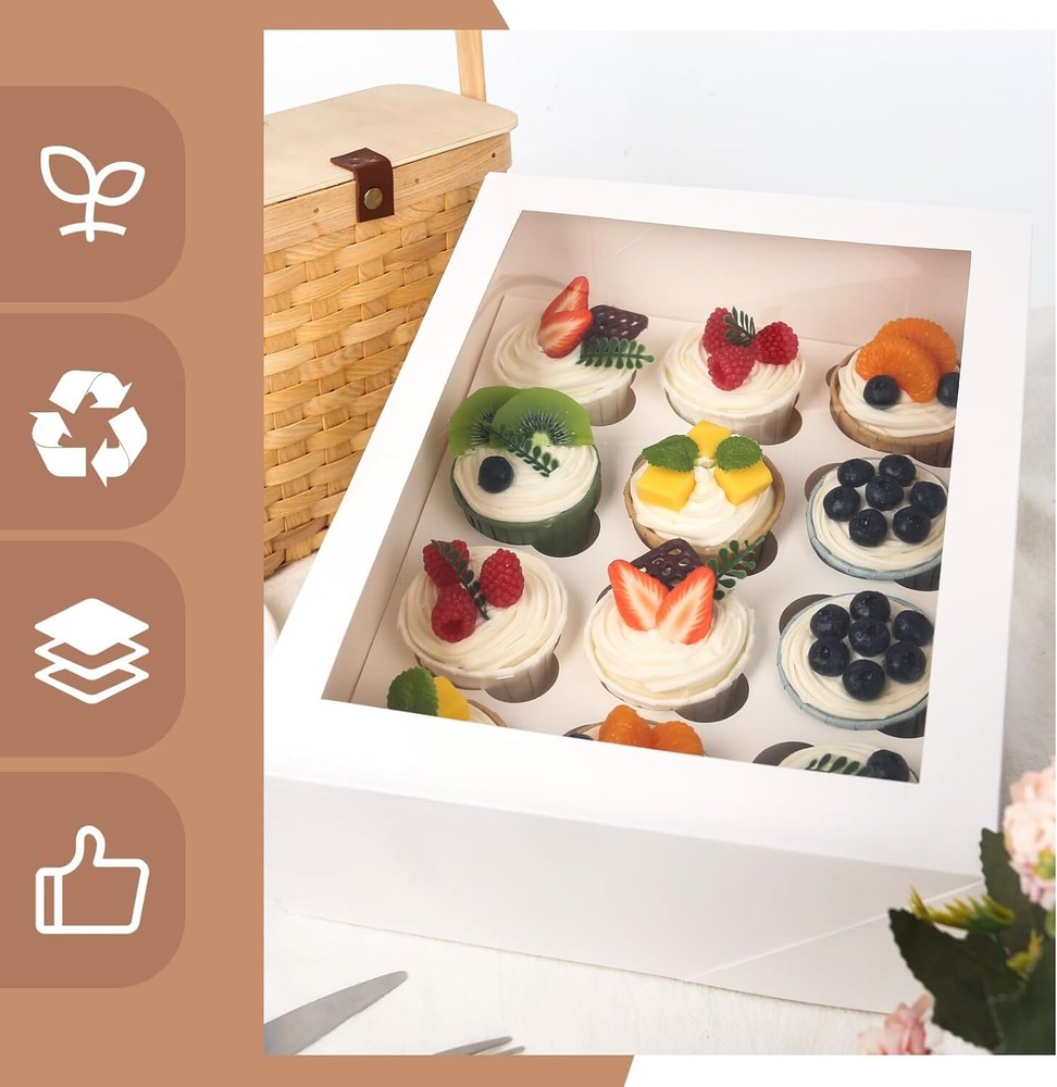 VGOODALL 2PCS White Cupcake Container, 12 Count with Window Boxes White-3