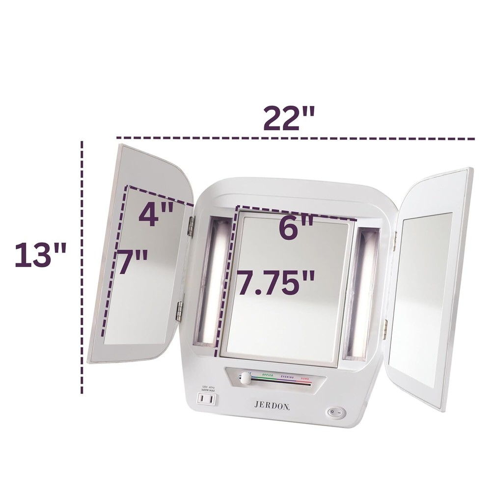 Modern Lighted Tri-Fold Makeup Mirror -with 5x Magnification and Multiple Lights