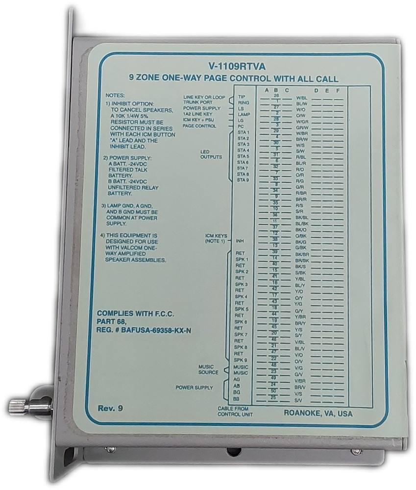 Valcom V-1109RTVA 9-Zone Page Control Intercom