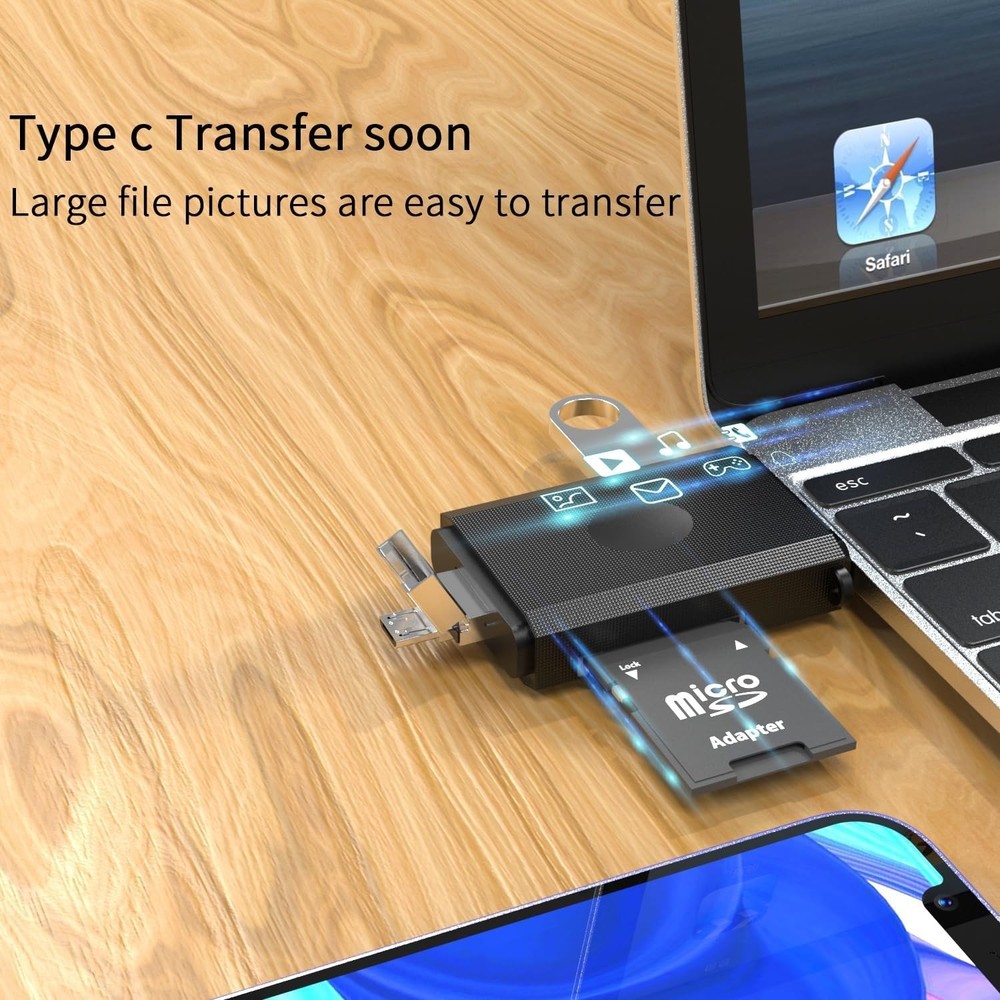 Portable 3-in-1 Micro USB to USB Type-C Memory Card Reader for All Formats
