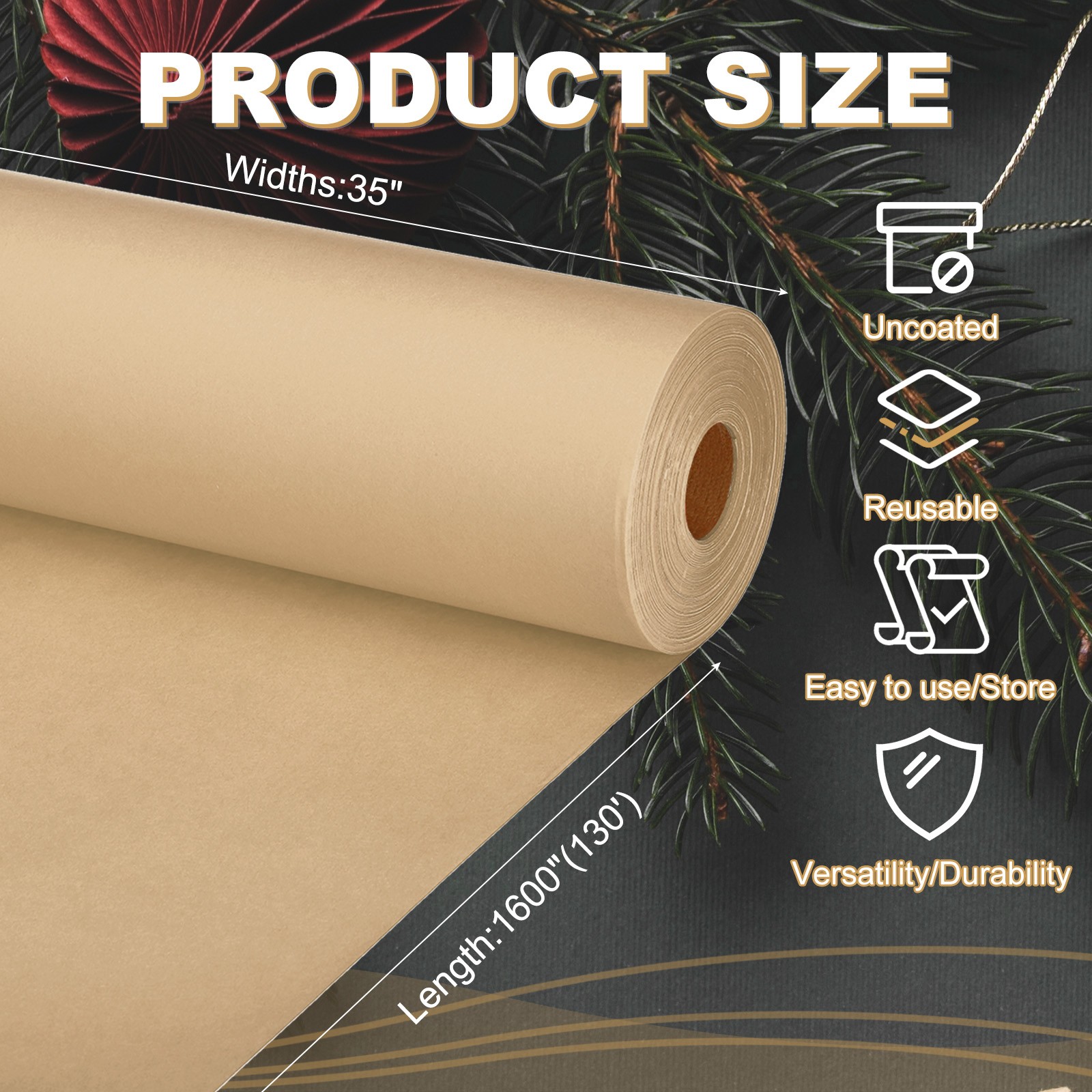 Wrapping Paper, 35"x1600" Craft Paper Roll Kraft Packing Paper Brown