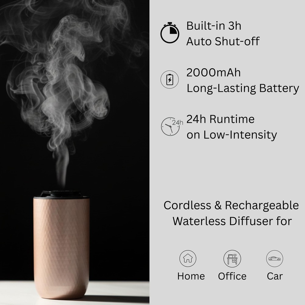 Waterless Essential Oil Diffuser – Portable Cordless Aromatherapy Diffuser