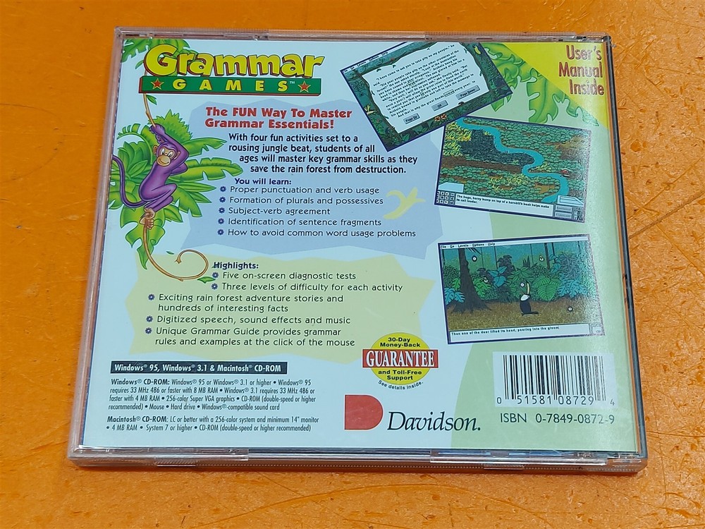 ⭐️⭐️⭐️⭐️⭐️ Grammar Games Davidson The Educational Advantage PC CD-ROM