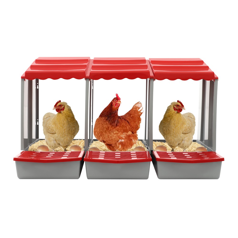Red 3-Compartment Chicken Nesting Box Wall-mounted Rectangular Egg Collection US