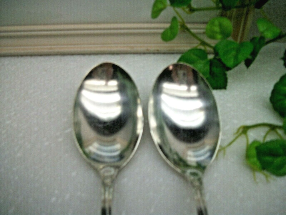 2 International Deep Silver JULIETTE Silverplate Solid Serving Spoons 1965