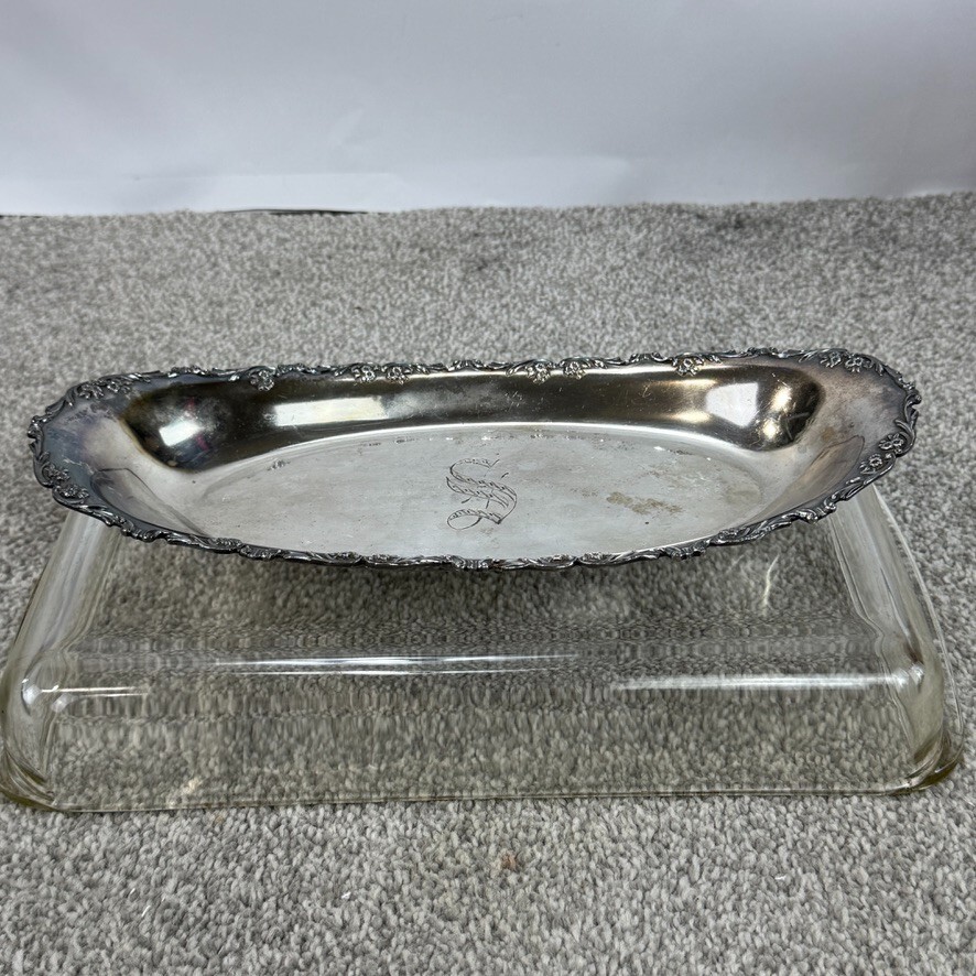 Reed & Barton Silverplate Oval Ornate Bread 12" Tray Engraved S