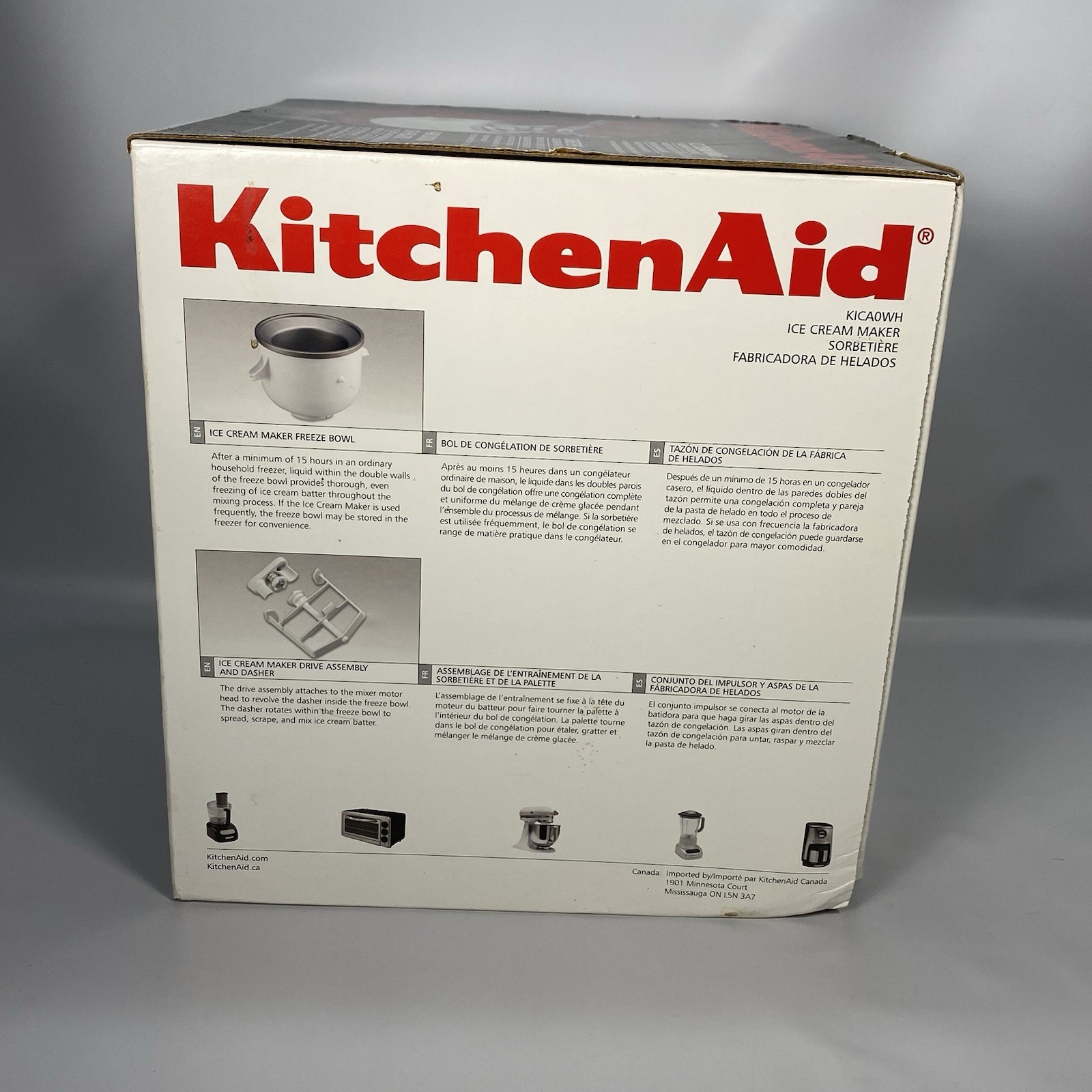 KitchenAid KICA0WH Ice Cream Maker Stand Mixer Attachment 2qt Freeze Bowl OB