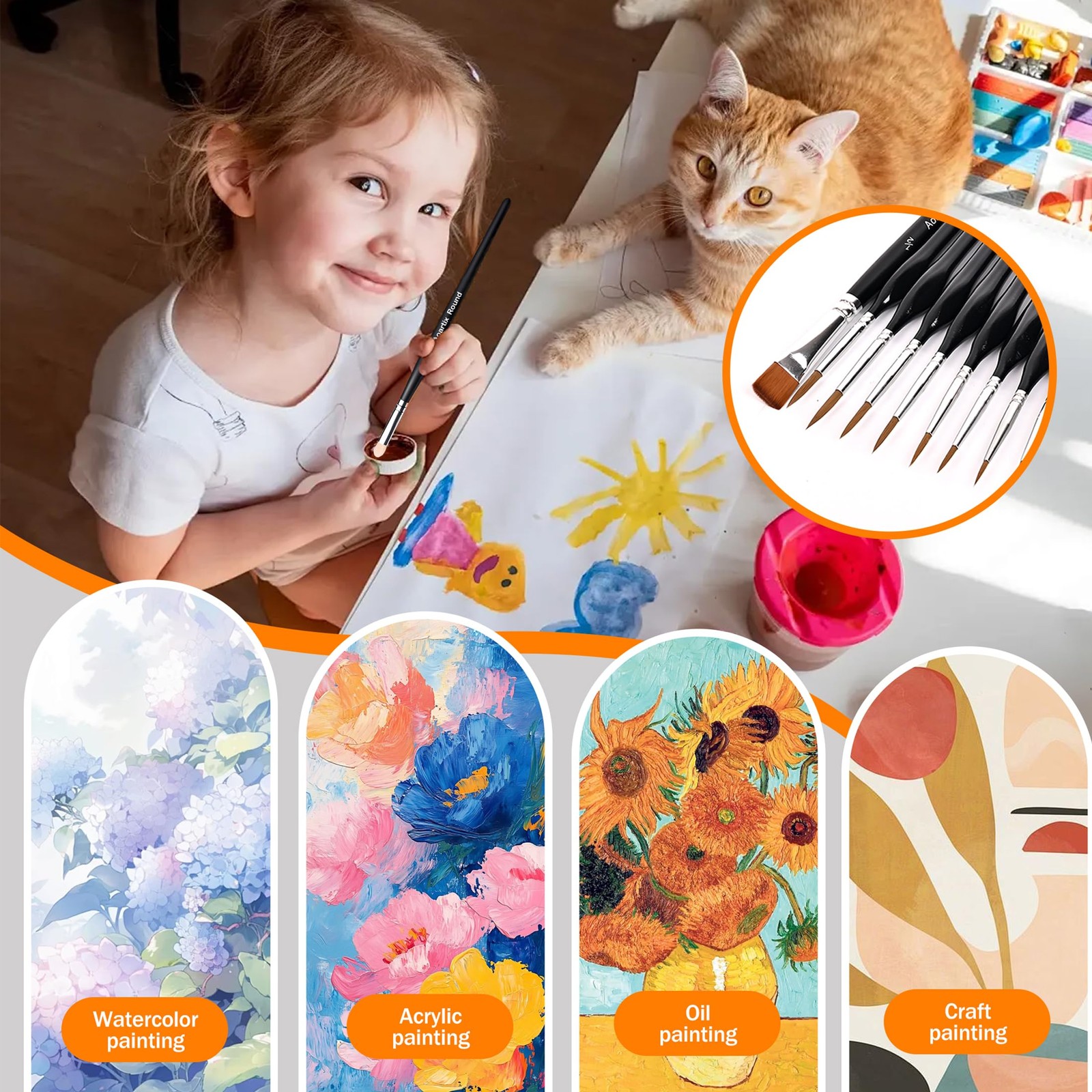 Miniature Brush Dry Brushes, Aoartix 15 Pcs Model Set for 15, Black