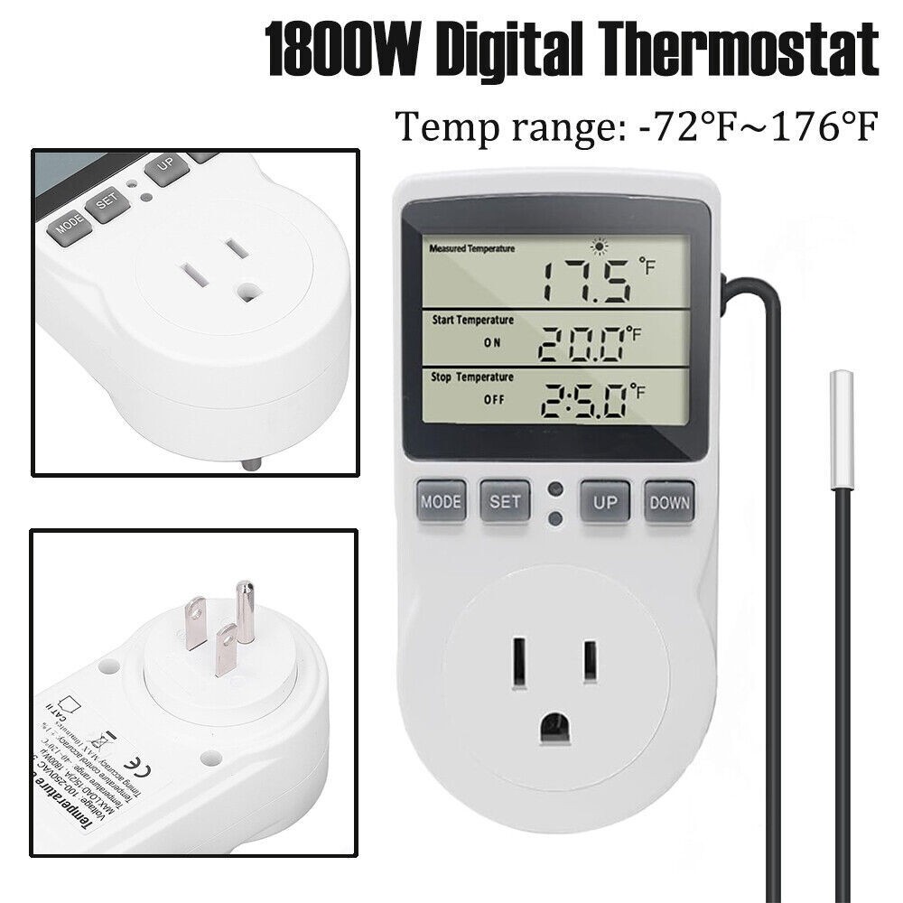 Temperature Controller Heating Cooling with Probe Digital Thermostat Outlet Plug