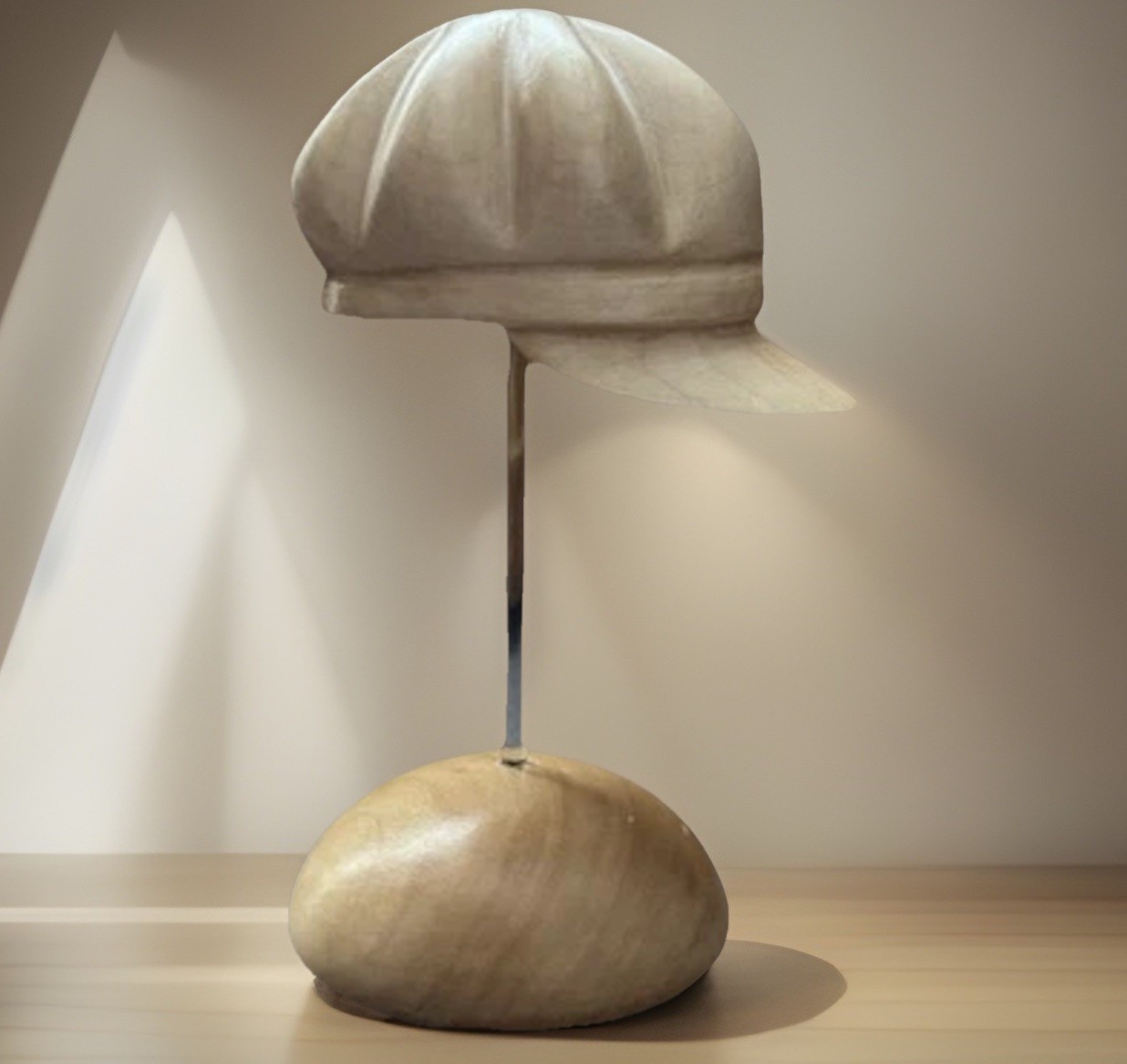 Set of 2 BINI FIRENZE 7.5" Wood Hat Sculptures & Base Glass Stand ITALY -CUTE!!