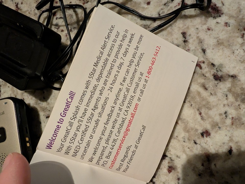 GreatCall Splash Monitored Alert System with Charger & User Guide