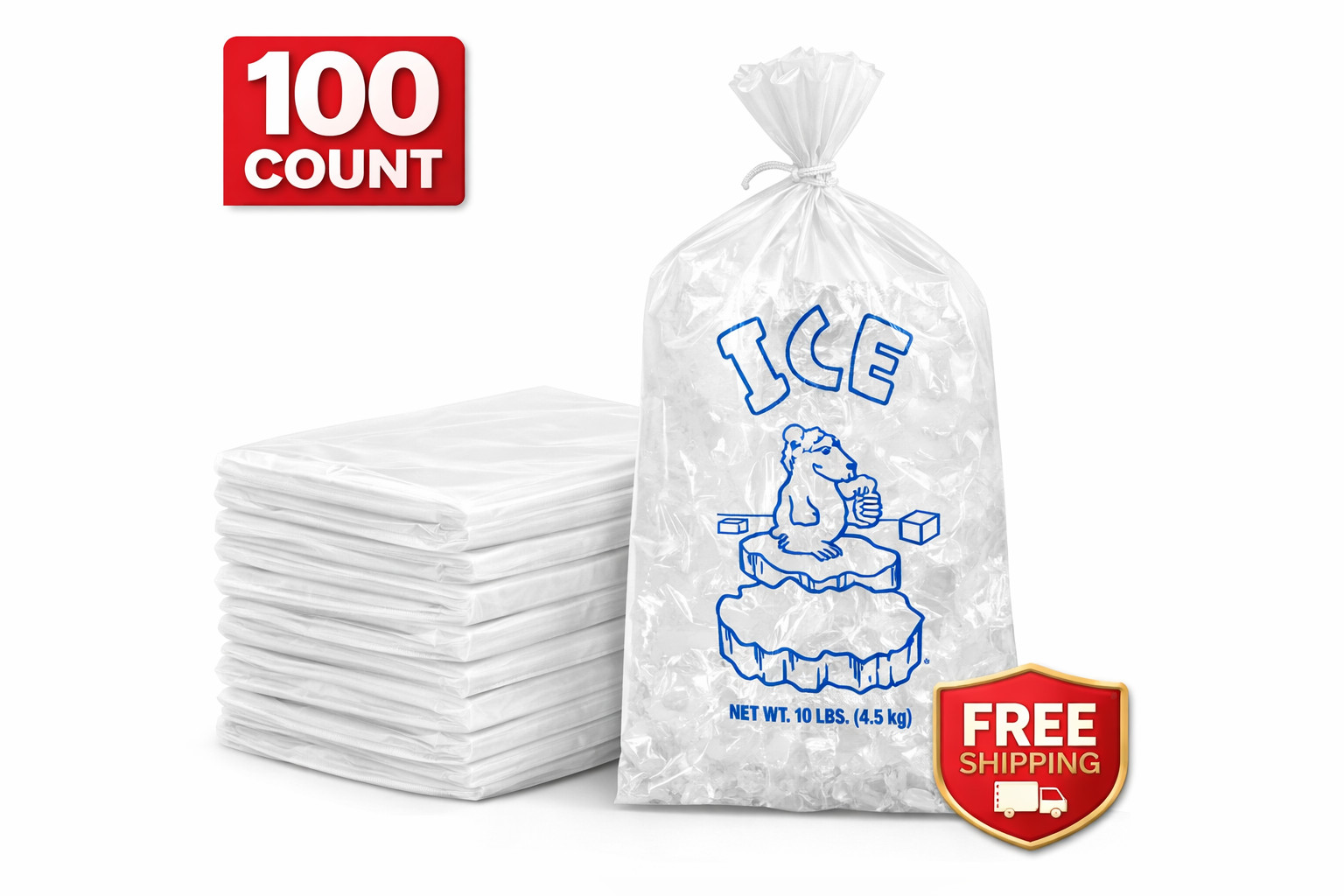 10 lb Ice Bags Drawstring Clear Plastic Heavy Duty 100 500 1000 Bulk FAST Ship