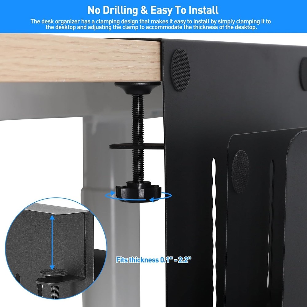 MAXECHO Desk Side Storage, Under Laptop Mount, Table Double-deck, Black