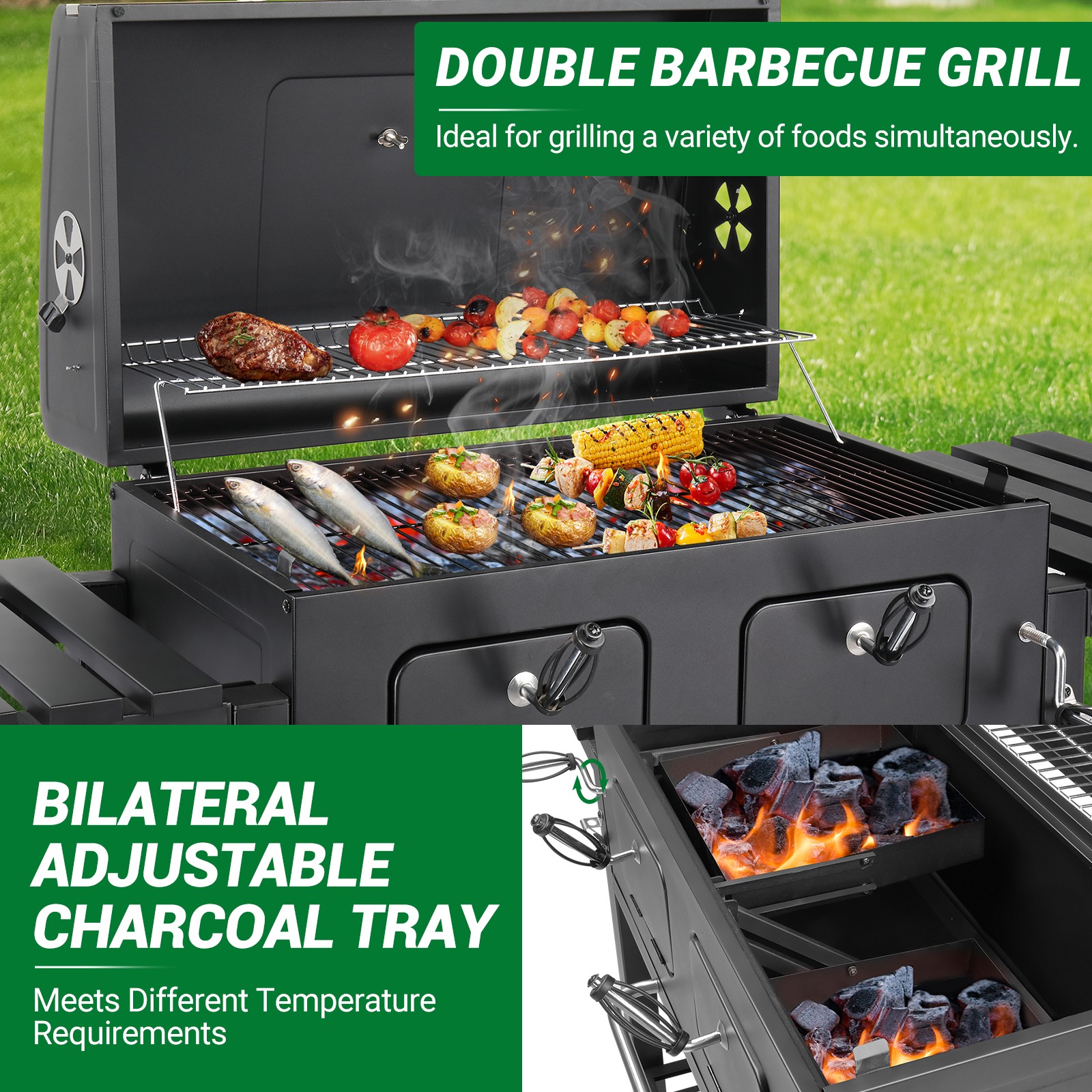 Garden Heavy-Duty Oversize Charcoal Gril Outdoor Liftable BBQ Barbecue Backyard