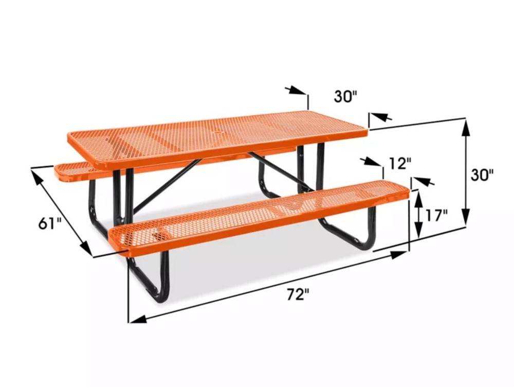 PICNIC TABLE Commercial - All Metal Construction & Steel Frame 6 Ft Rectangular