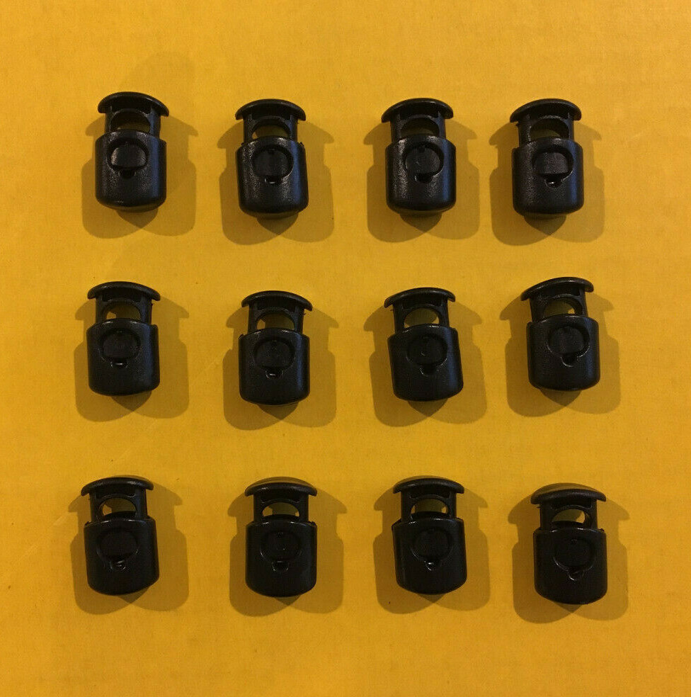 12 pcs Black Double Cord Lock Plastic Spring Lock Toggle Stop Made in USA