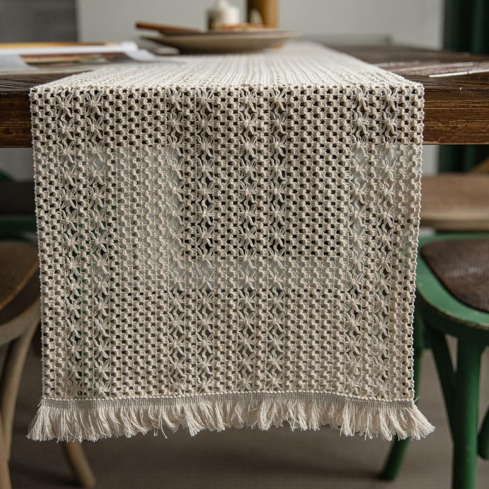 ZAIIVE Geometric Patterned Table Runner with Tassels ,Rustic Table Runners 70 In