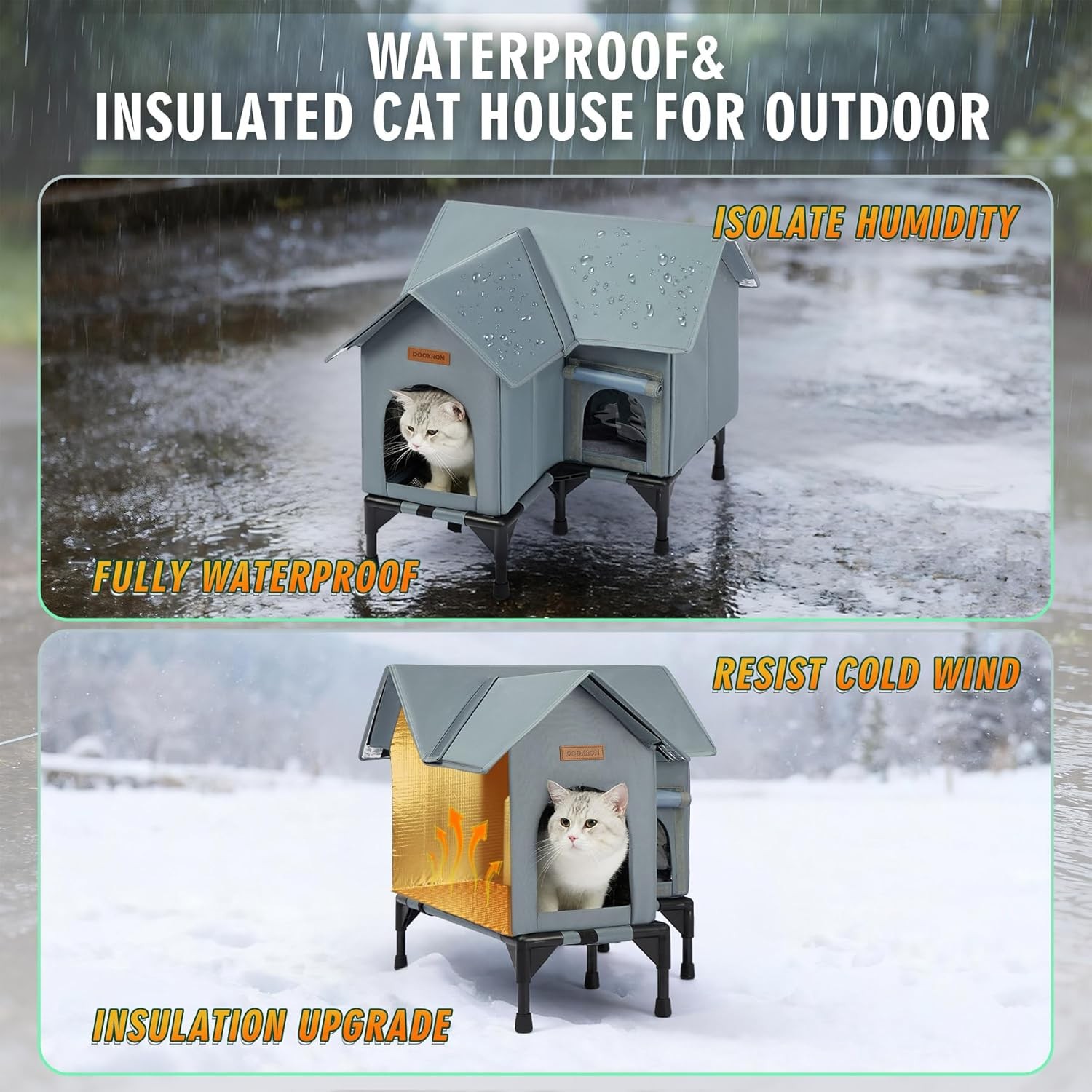 Outdoor Cat House Weatherproof, Heated Cat House for Outside, Insulated Outdoor