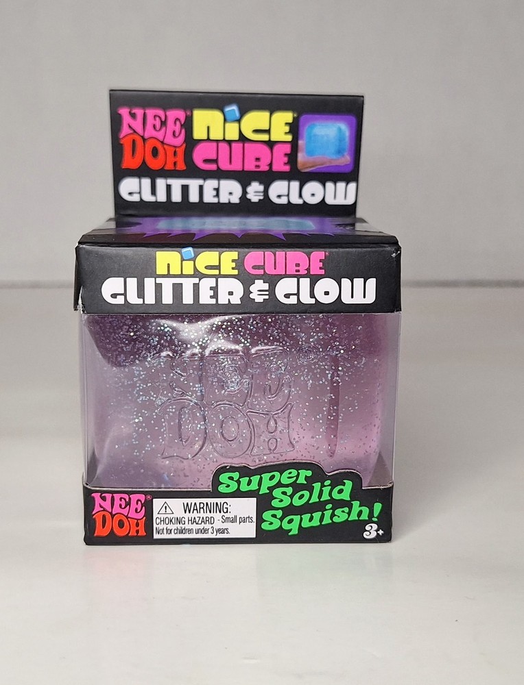 1 NeeDoh Purple Glitter Glow Nice Cube Super Solid Squish NEW nee doh