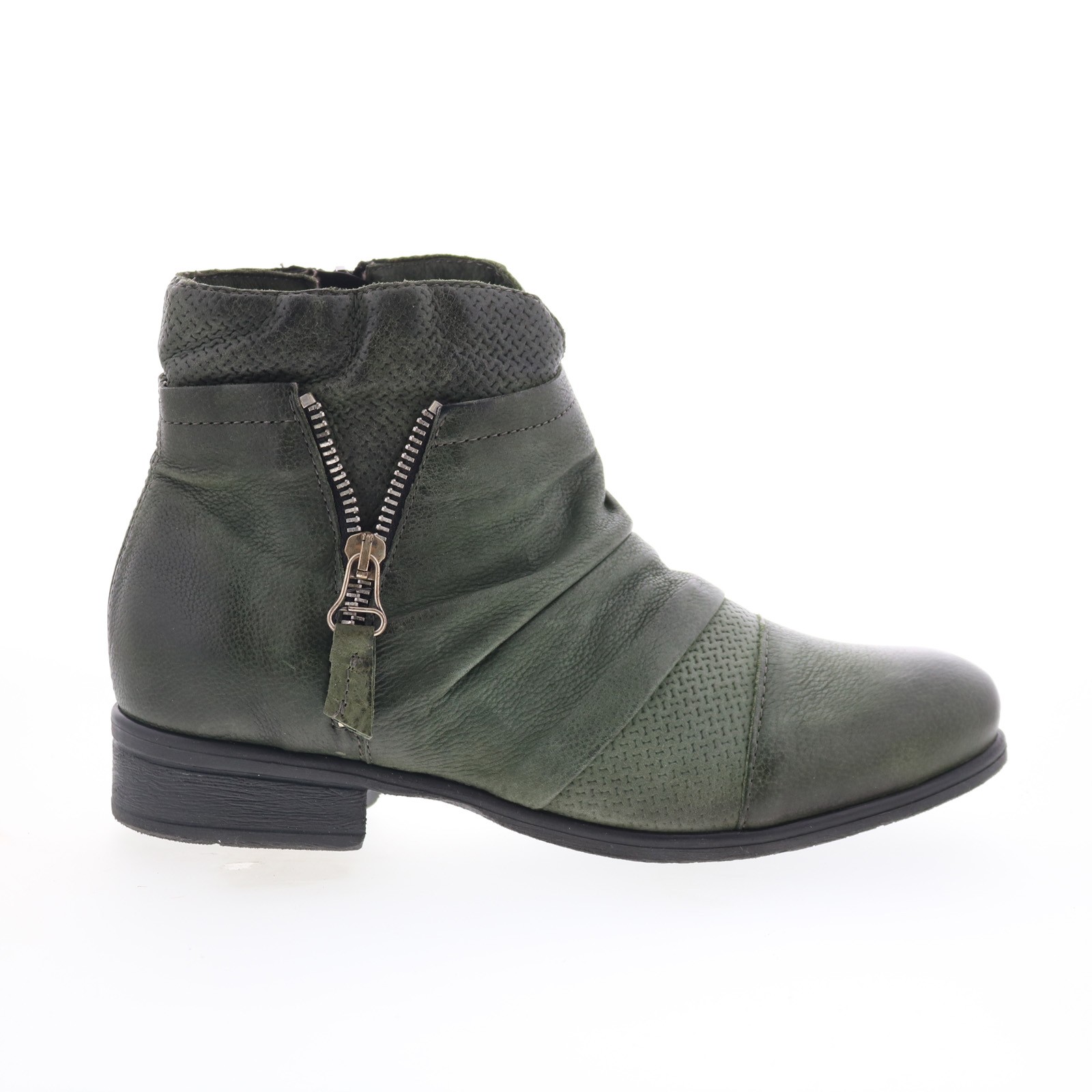 Miz Mooz Sunny-QVC Womens Green Leather Zipper Ankle & Booties Boots