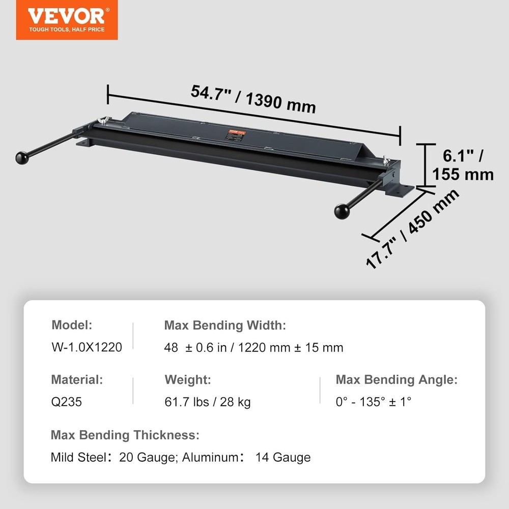 VEVOR box bending machine, 48 inches