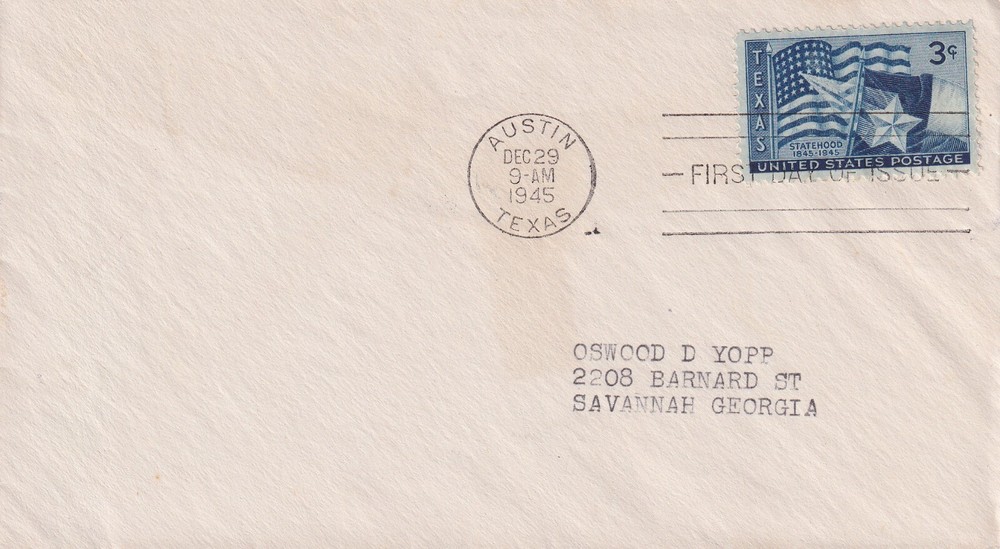 STAMP US SCOTT 938 "Stars & Stripes & Lone State" 3 CENT 1945 FDC - A