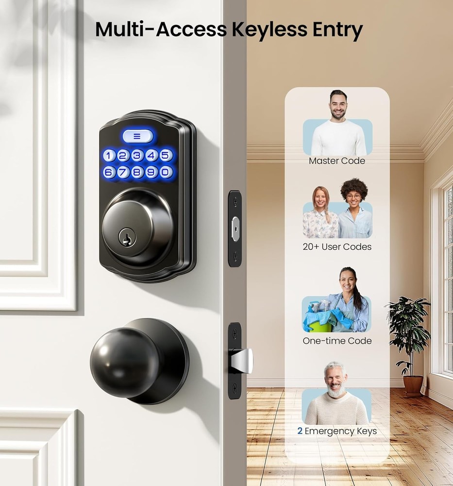 Keyless Entr DoorLock2 Knobs Electronic Backlit Keypad Deadbolt with Handle Set