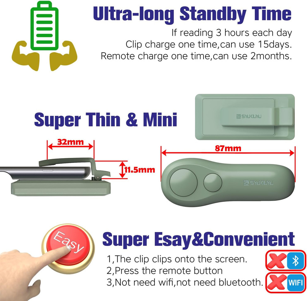 RF Remote Control Page Turner for Kindle Reading Ipad Surface Comics, Iphone And