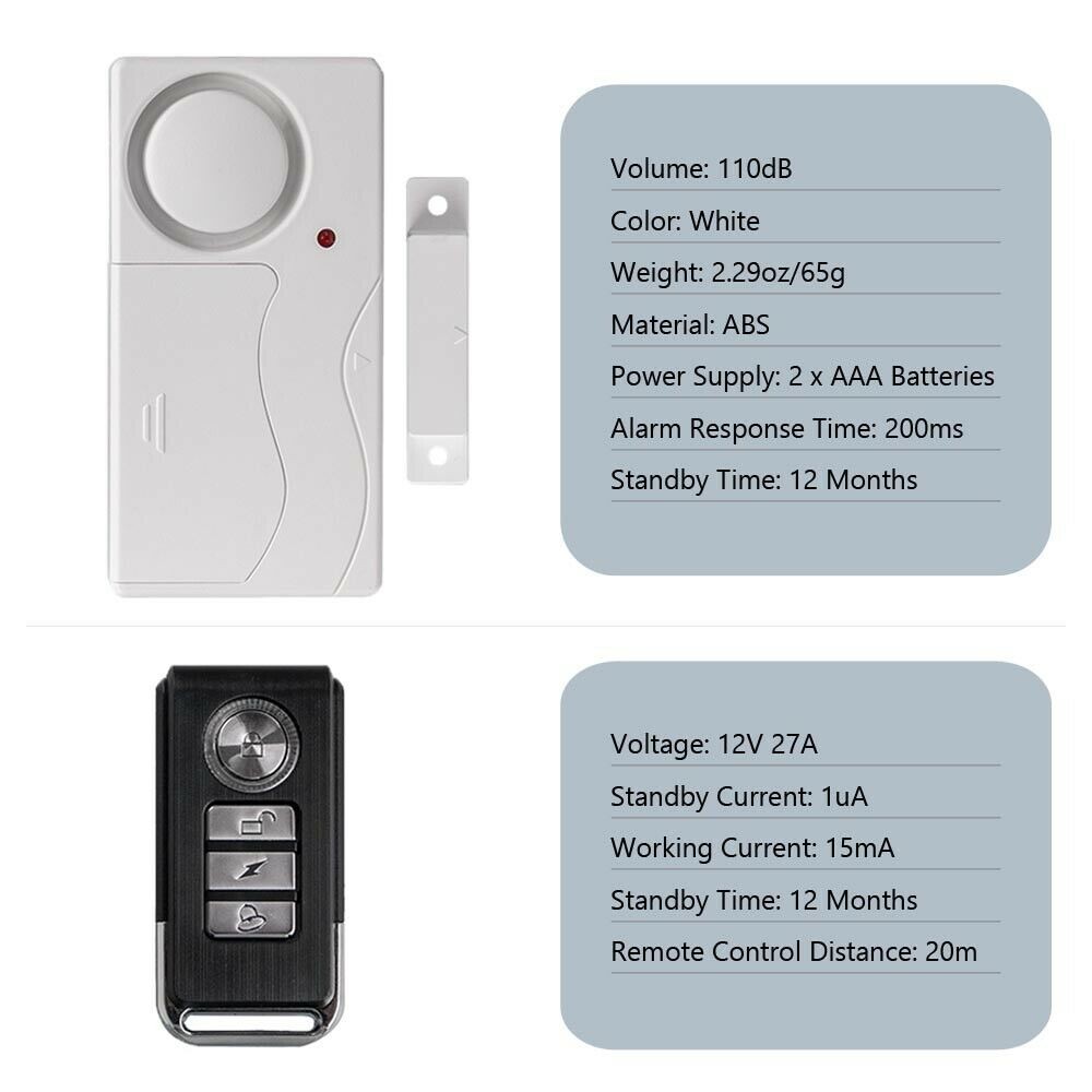 Apartment Safety Magnetic Window Door Alarm *2 Control by Remote Simple Function