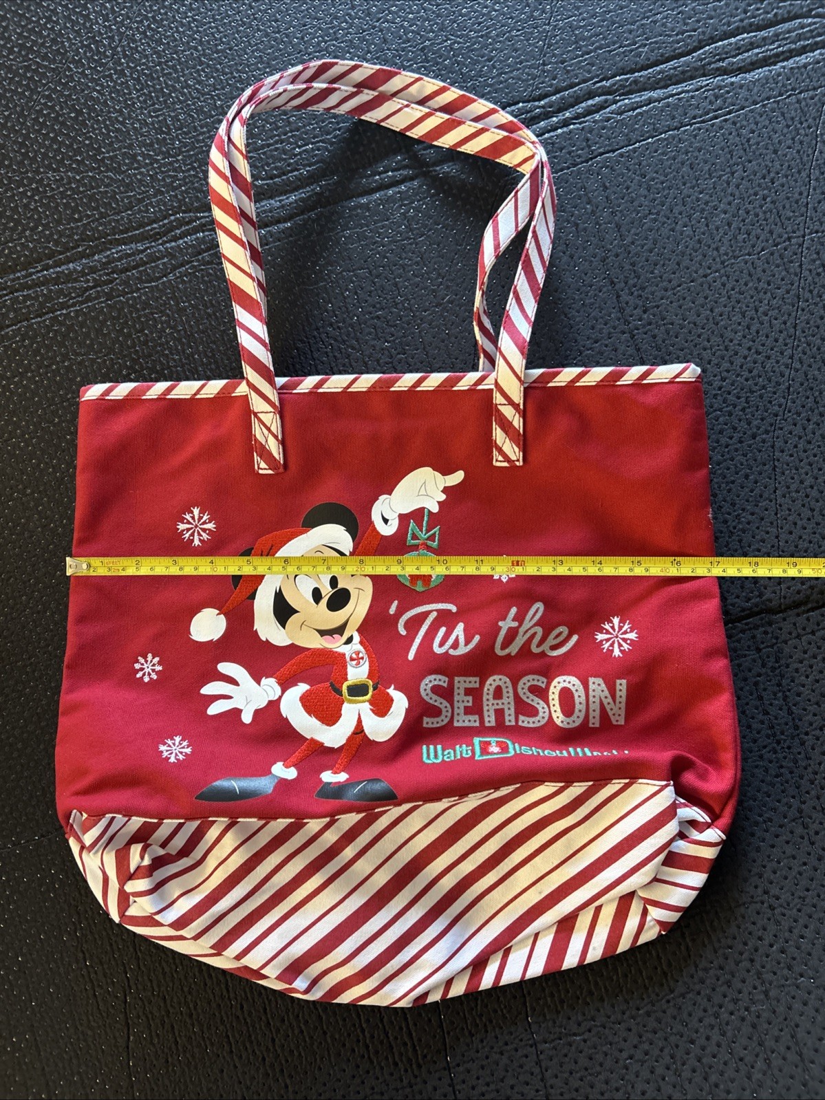 Disney World Tis The Season Santa Mickey Christmas Tote Bag Purse Candy Cane