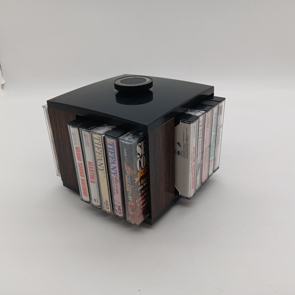 Vintage Square Spinning Plastic Cassette Storage Case w/ 20 Cassettes