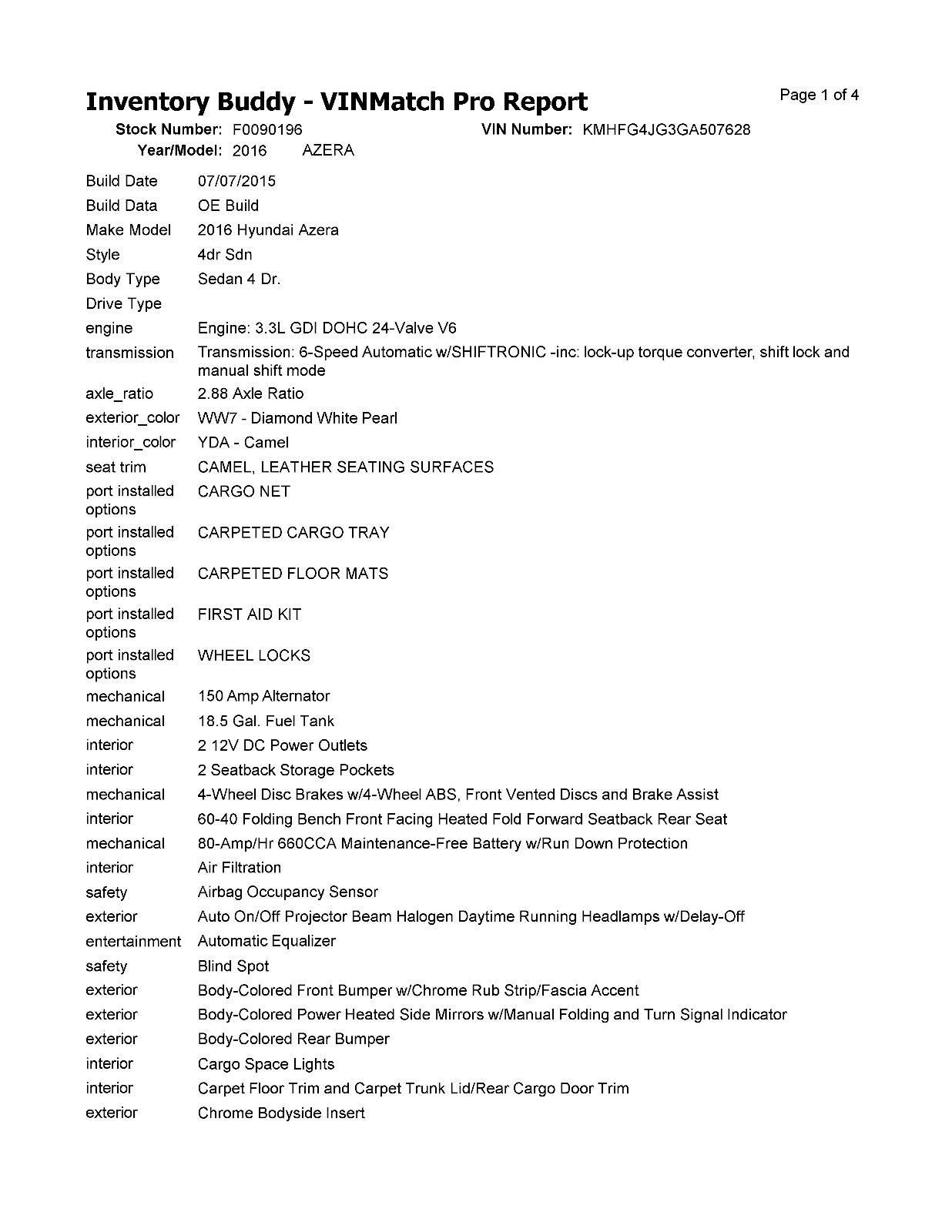 2016 Hyundai Azera Used White Deck Lid with Rear View Camera - OEM