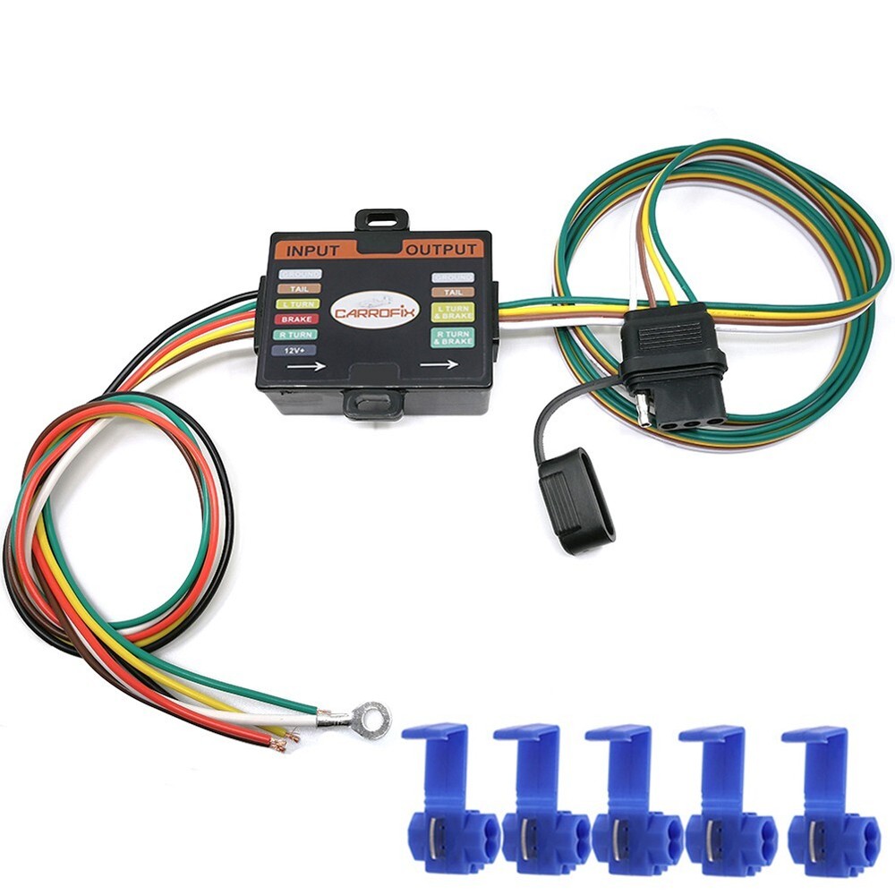 Circuit Protected Powered Tail Light Converter with 4-Way Flat Trailer Connector