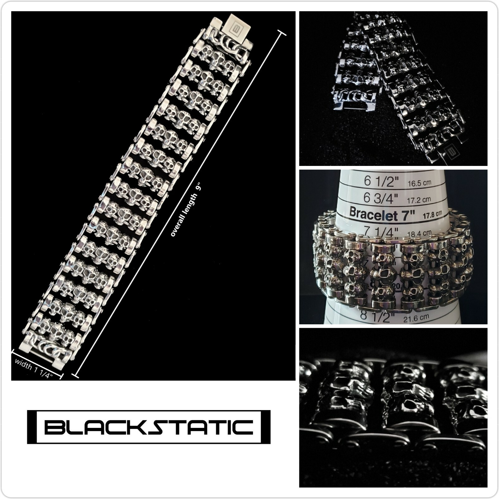 BLACKSTATIC -Premium Stainless Steel Heavy Duty Skull Bracelet w/ Metal Gift Box