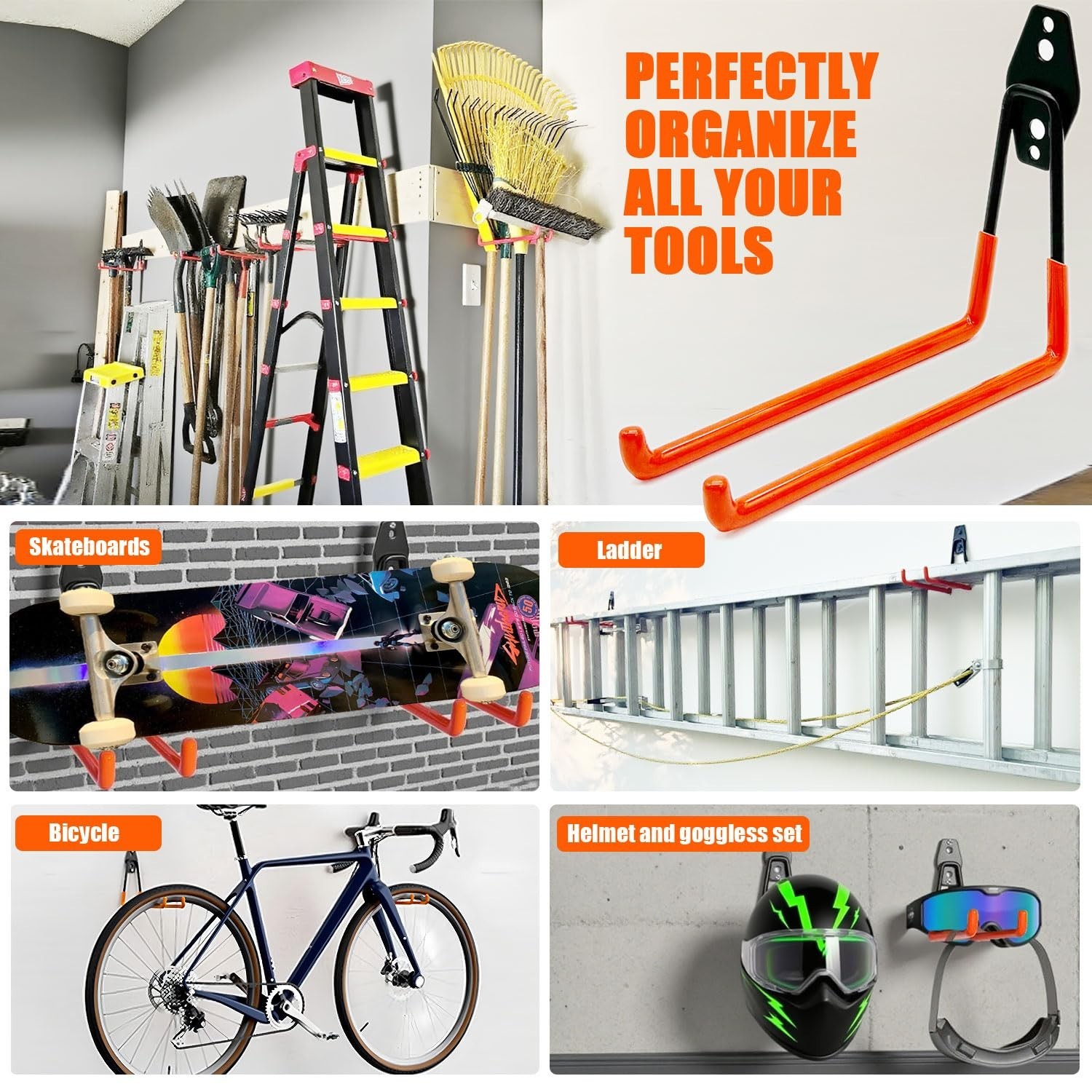 Heavy Duty Garage Storage Hooks,2 Pack Utility Steel Garage Tool Organizer Wa...