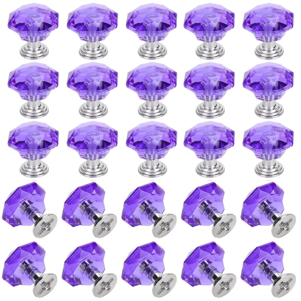 25X Crystal Diamond Dresser Knobs Drawer Pull Handle Cabinet Door Purple US EOB