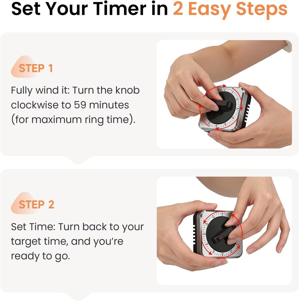 Mechanical Kitchen Timer with Magnet: Wind up Cooking Timer Clock with Loud Alar