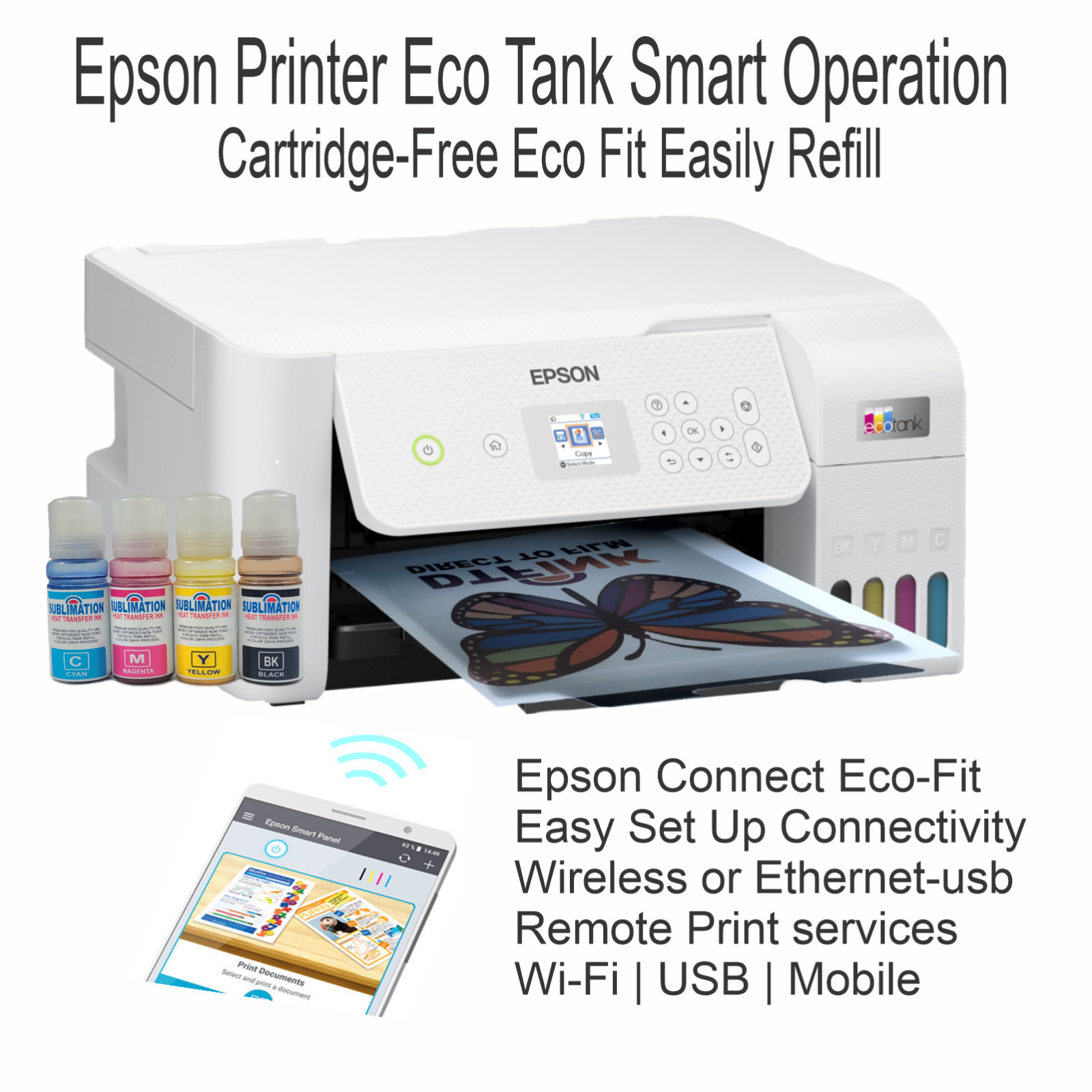 Epson Printer with Sublimation ink 5-in-1 Heat Press plus DTF T-Shirt Maker Kit,