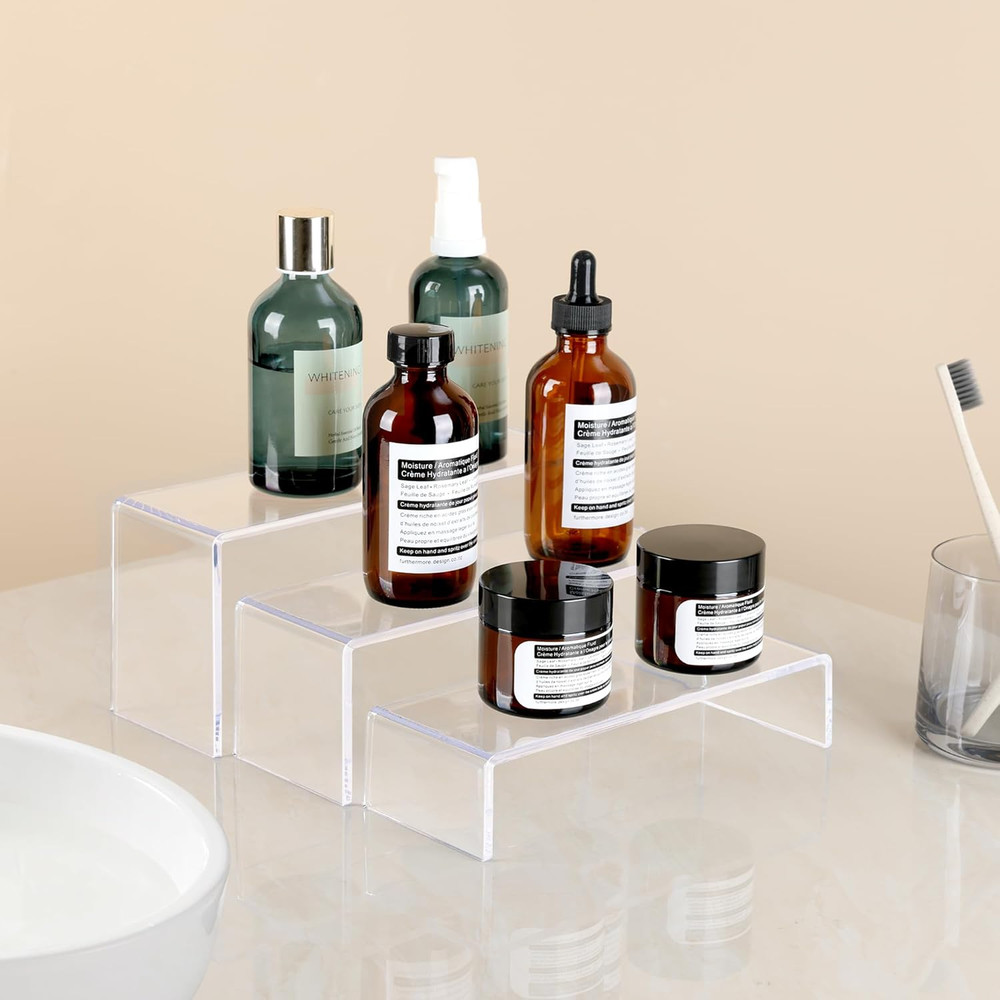 Display Risers, 6 Pcs(7.9”L~8.3”L~8.7”L) Rectangular Clear Acrylic Showcase Coll