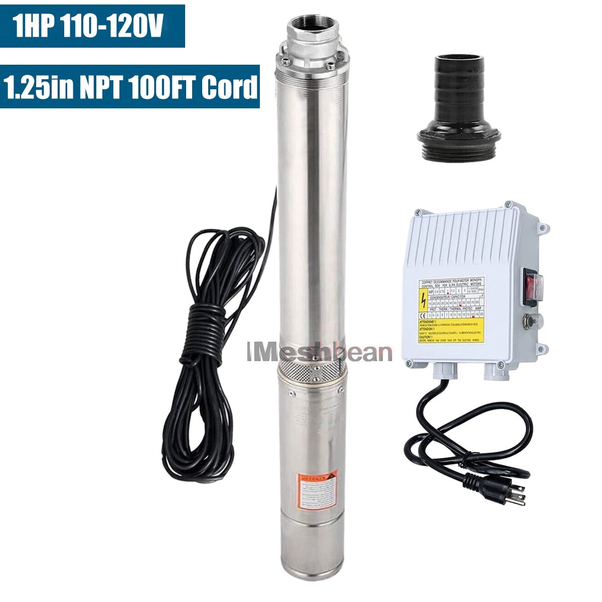 1HP 4'' Deep Well Submersible Pump 207' 33GPM 110V Stainless Steel w/Control Box