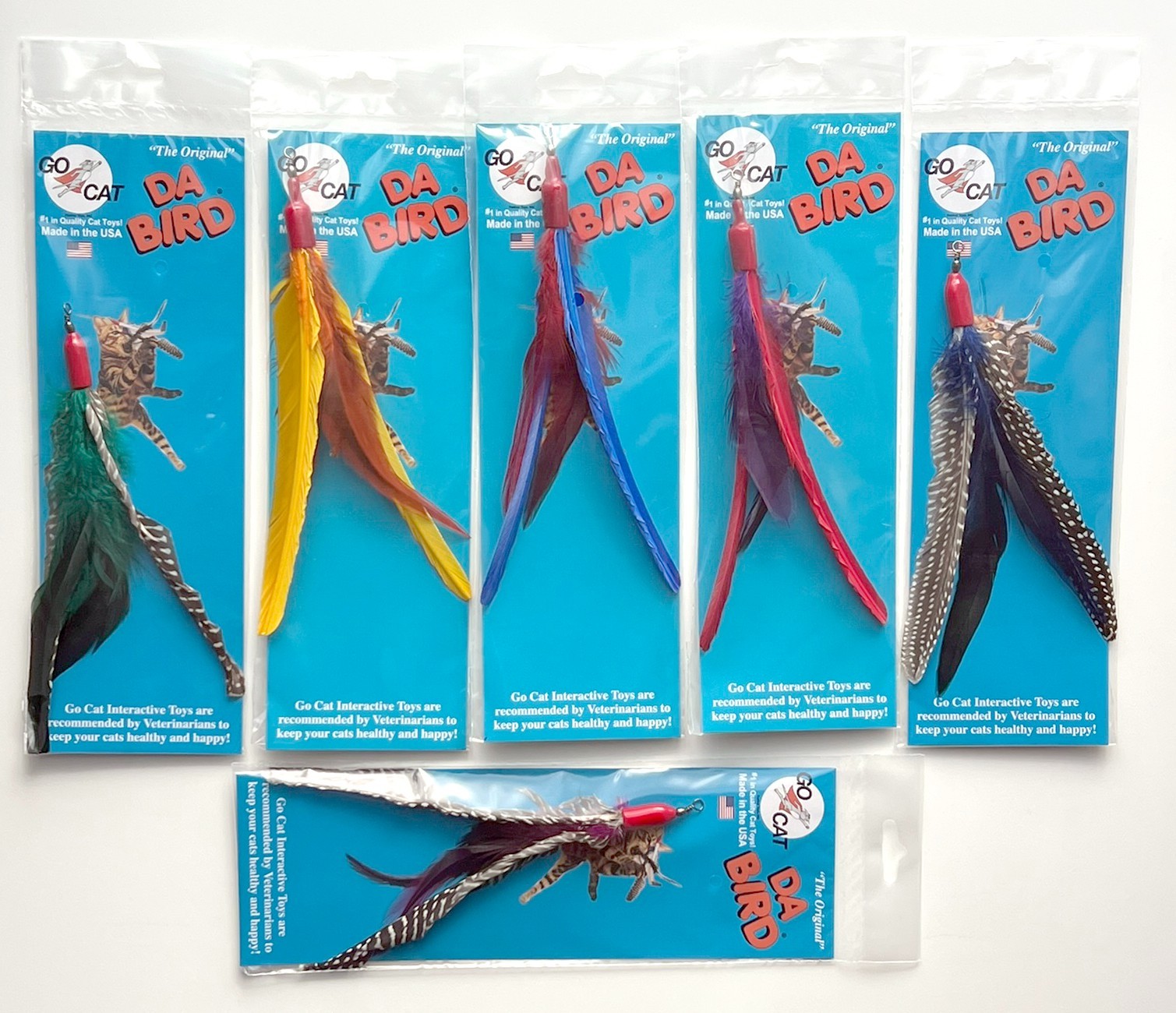 6 Da Bird Feather Refills (3 Guinea, 3 Turkey) for Wands Poles Go Cat Kitten FUN