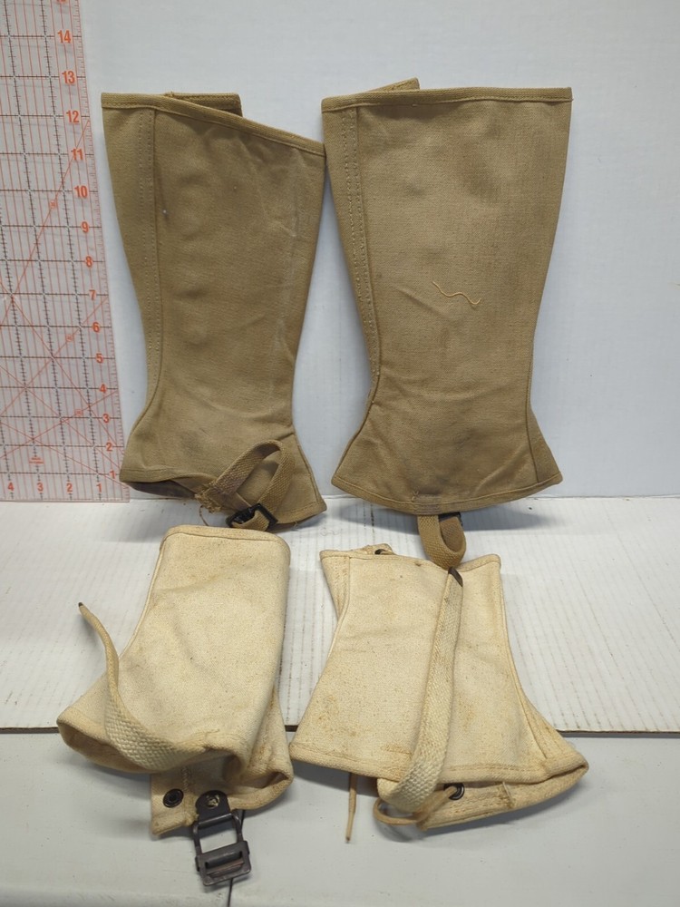 Lot of 2 Pairs US Military WWII Leggings Gaiters Stencil Named Canvas 3/1943 D9