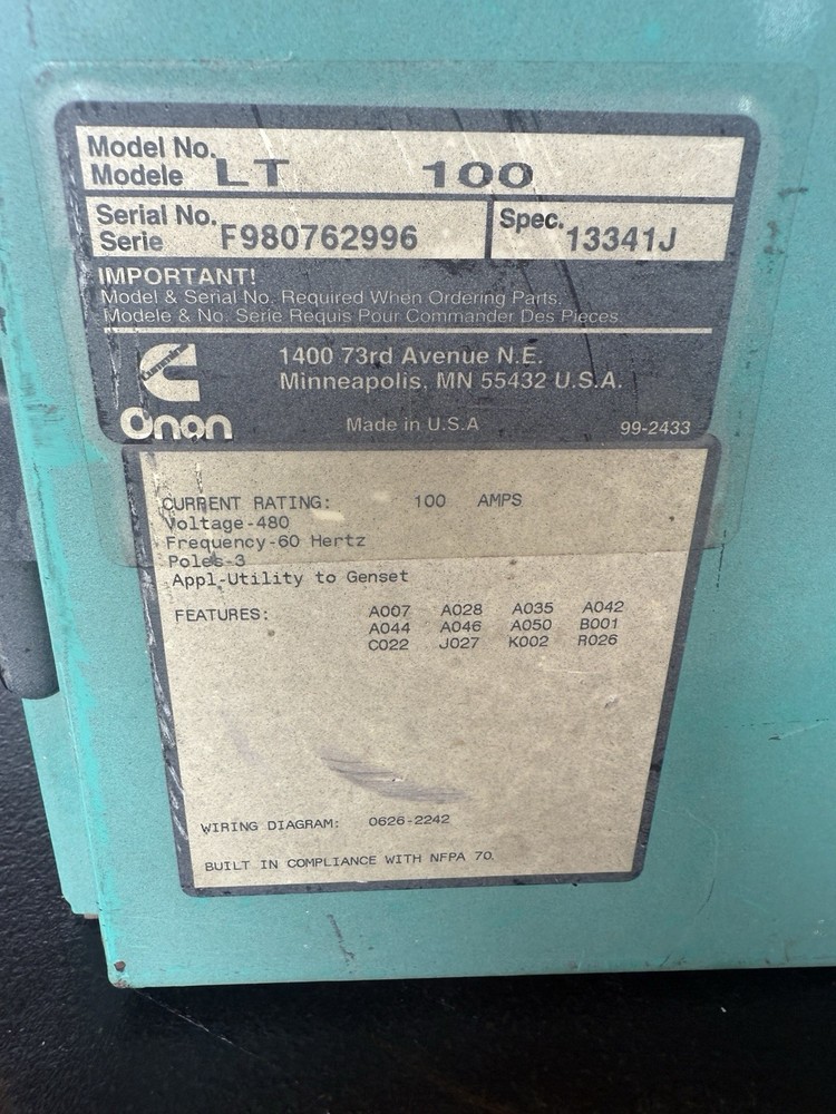 Onan Transfer Switch LT 100