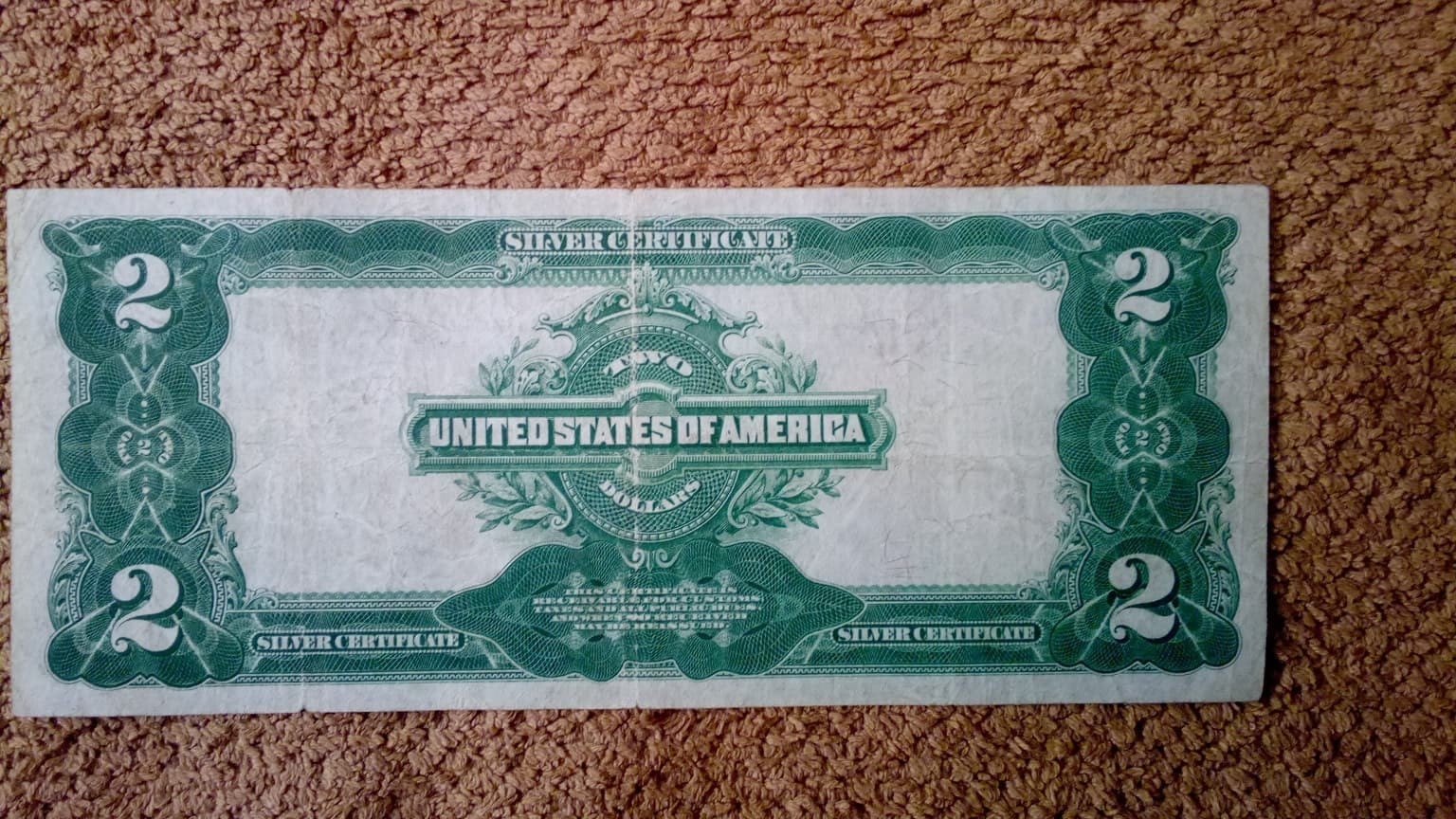 1899 $2 TWO DOLLAR SILVER CERTIFICATE NOTE (NICKNAME OF MINI PORTHOLE), VF+/VF++