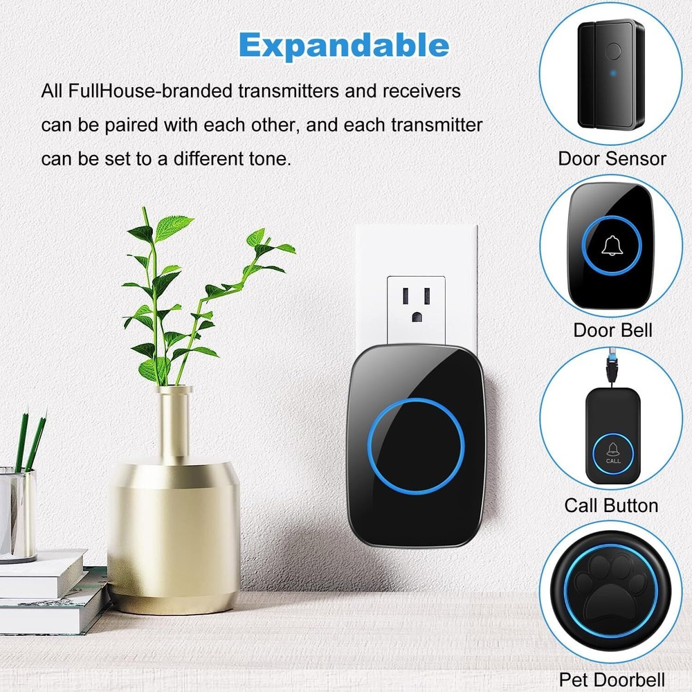 2Wireless Doorbell Chime Waterproof Plugin Receiver Adjustable Volume 1000FT Kit