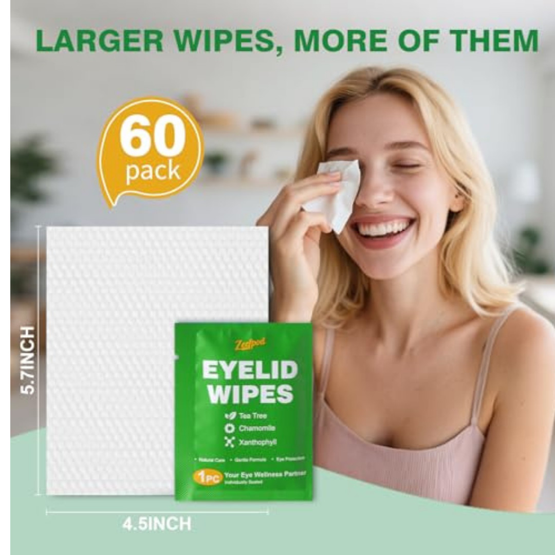 60PCS Tea Tree Oil Eyelid Wipes – Individually Wrapped Eye Lid Cleaning Wipes US