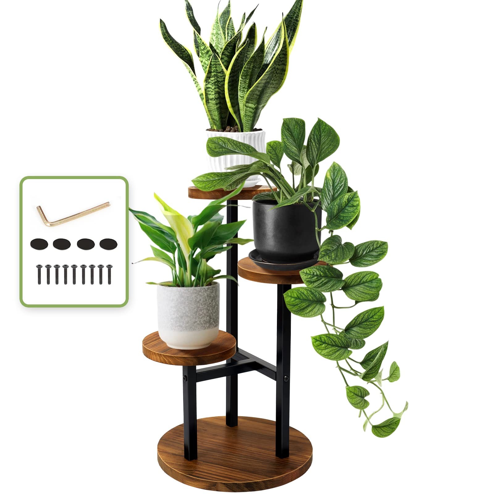 3 Tier Plant Stand, Tall Metal Wood Shelf Holder for Indoor, Outdoor Display ...