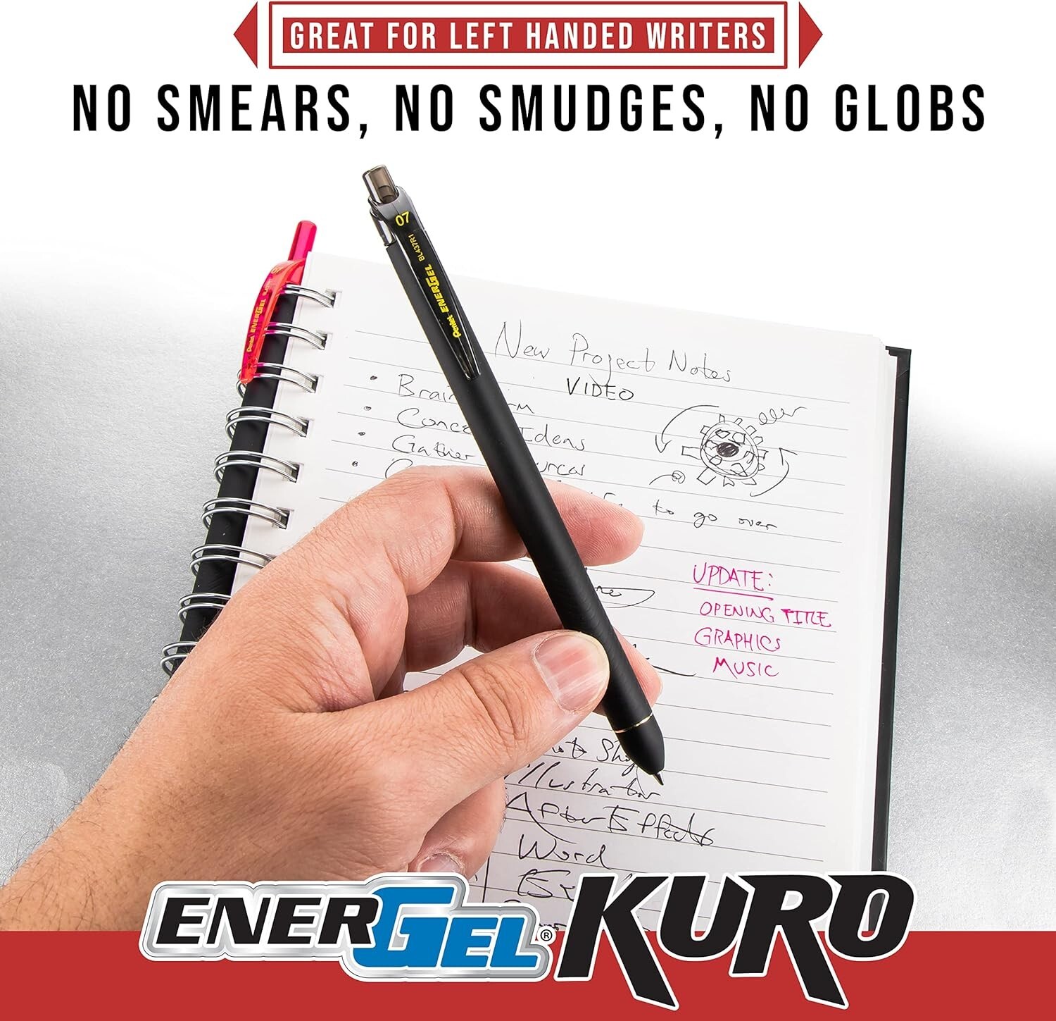 Pentel EnerGel Kuro Liquid Gel Pen, (0.7mm), Medium line, Assorted Ink, 24 Pack
