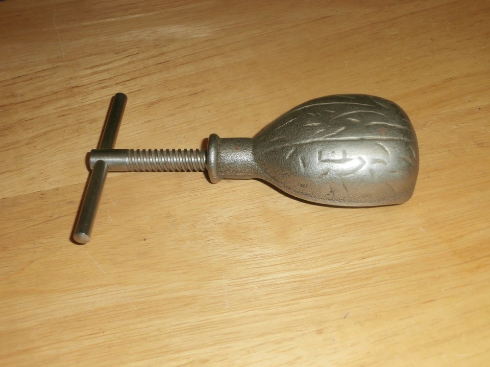 Antique Metal Nut Cracker Walnut Shell Shape T-bar Screw-type Shell Design